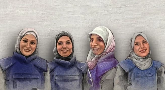 الصحفية الفلسطينية الشهيدة فاطمة الكريري وإيمان الشنطي وحنين البارود .jpg